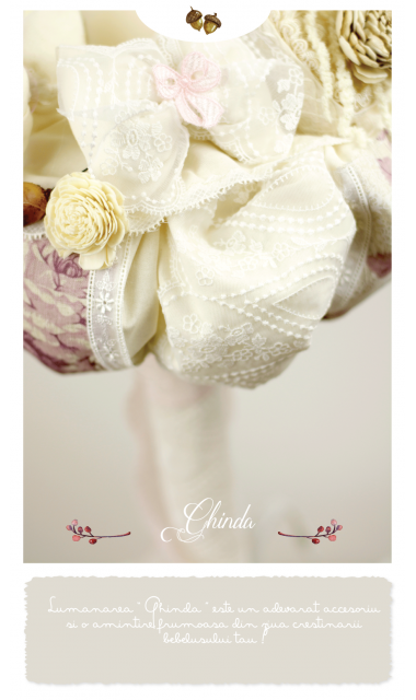 Lumanare de botez pentru fetite cu ghinde, 65x4cm,  Ghinda  3
